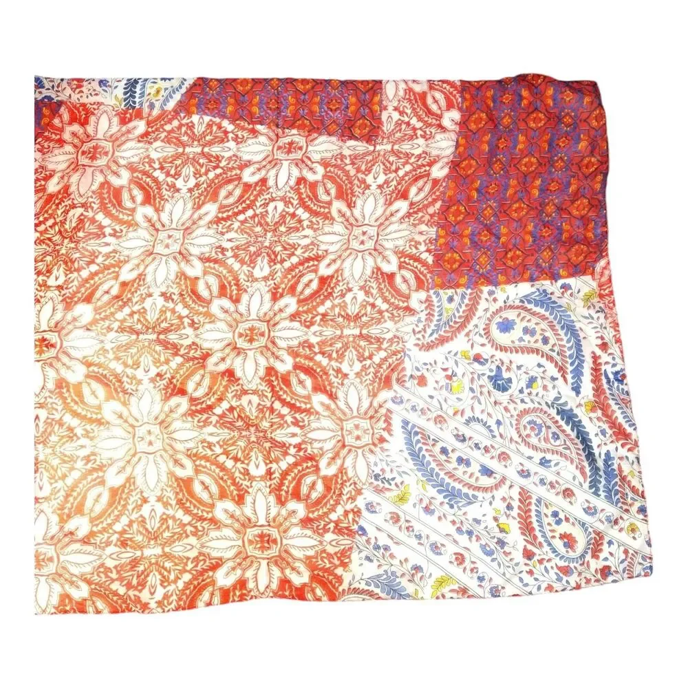 Vtg Paisley Floral Patchwork Rectangle Scarf Boho Hippie Multicolor Silk Satin
